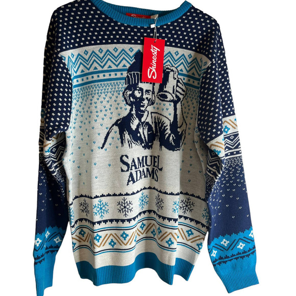 NWT Shinesty Samuel Adams Beer Ski Fair isle Holiday Sweater XL Unisex Oversized - Picture 1 of 7